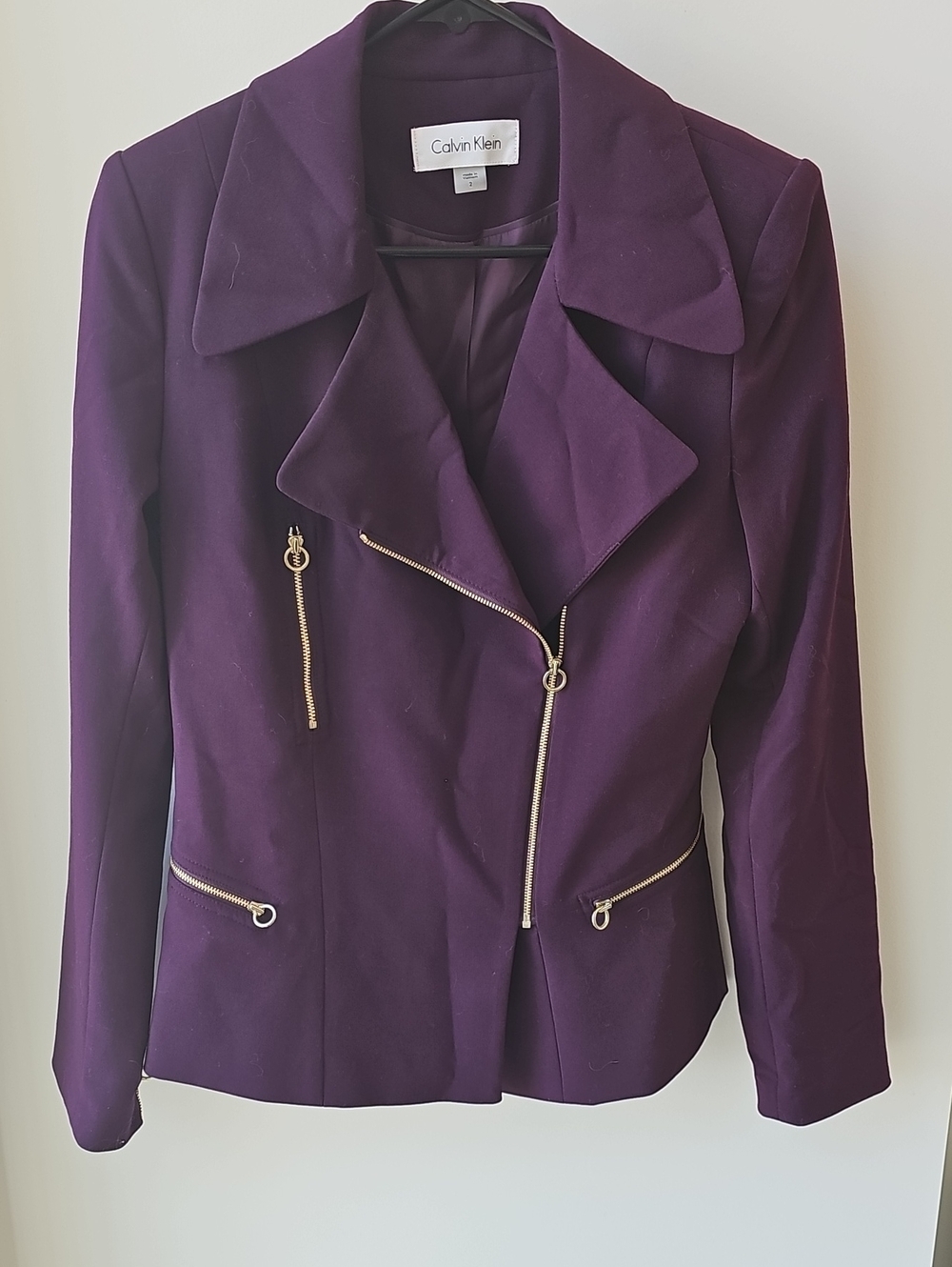 Calvin Klein Women's Deep Purple Asymmetric Zip Blazer